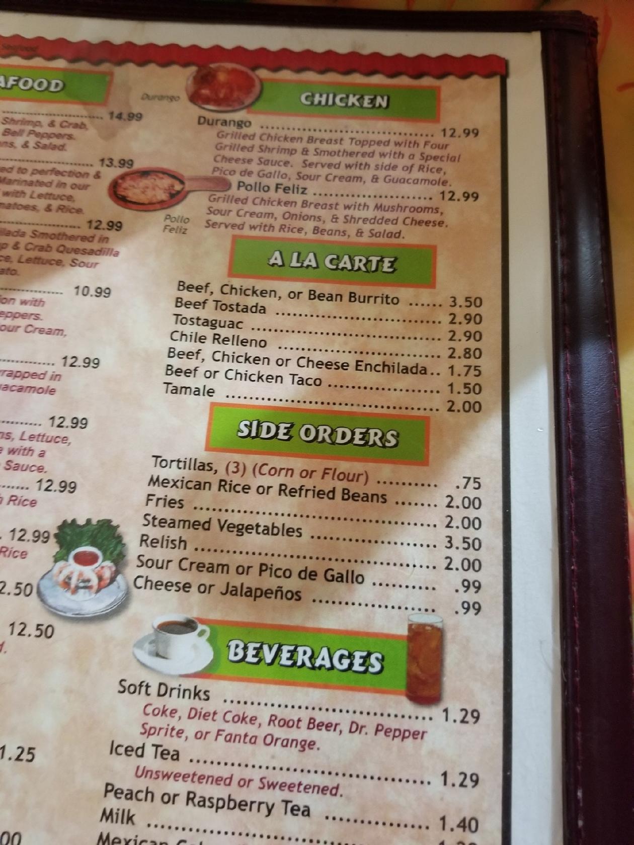 Menu at Hector y Amigos Mexican Restaurant, Woodward