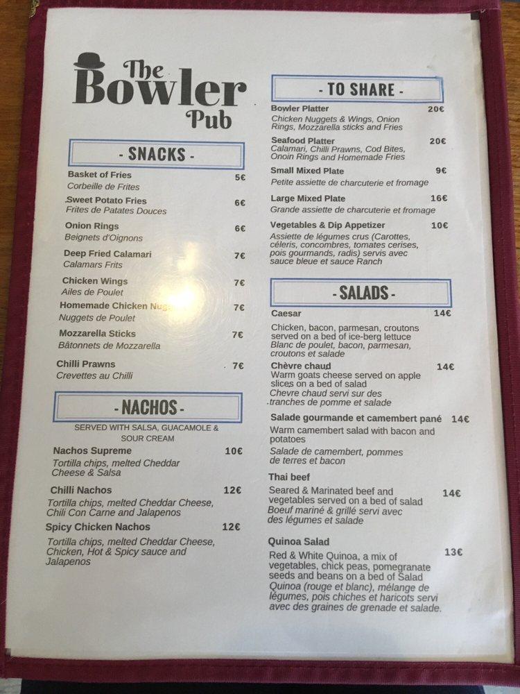 Menu at The Bowler pub & bar, Paris