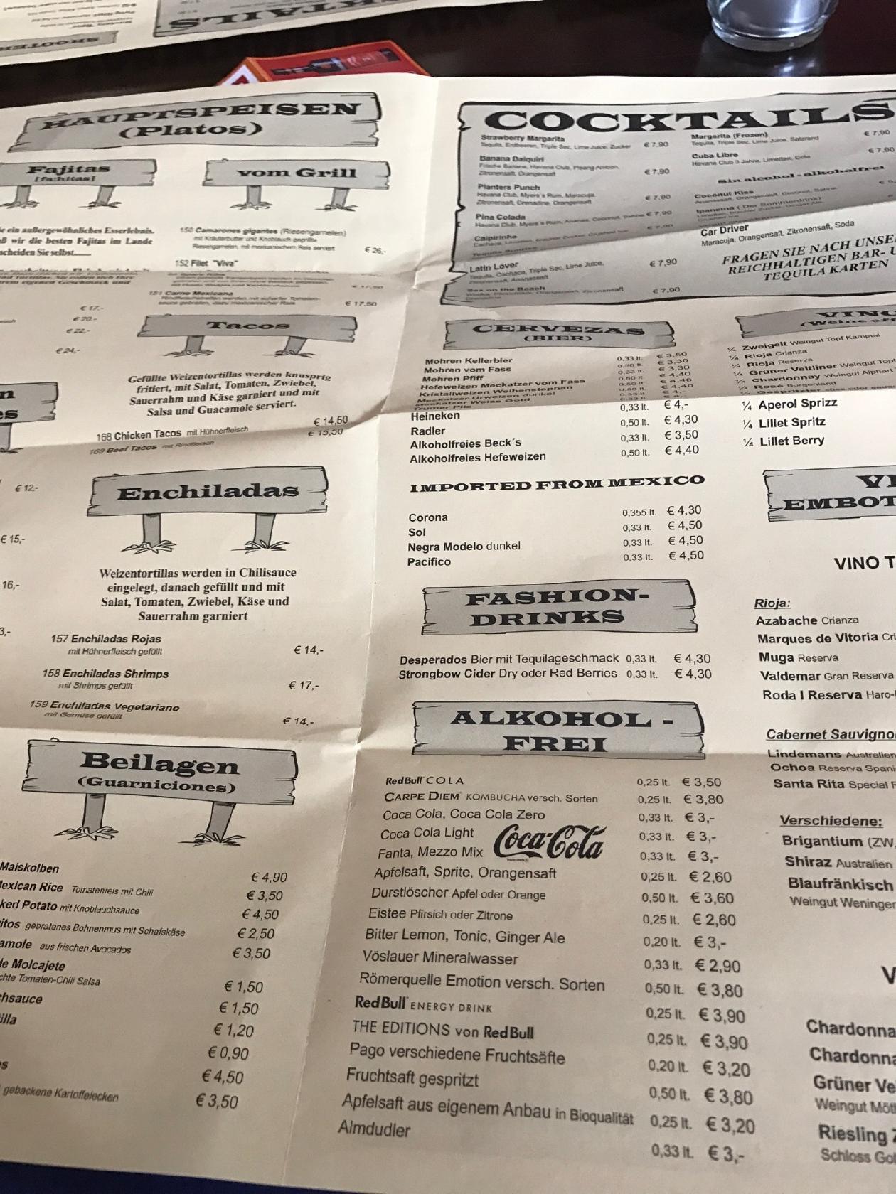 Speisekarte von Viva Cantina Mexicana Bar, Bregenz