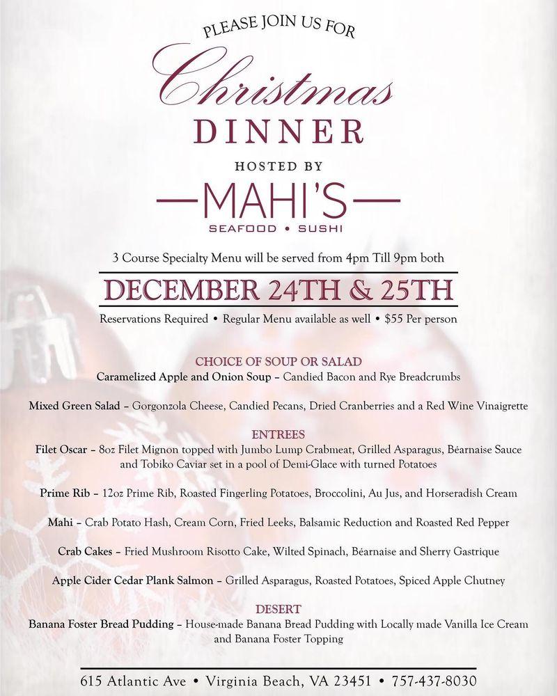 Menu at Mahi's restaurant, Virginia Beach