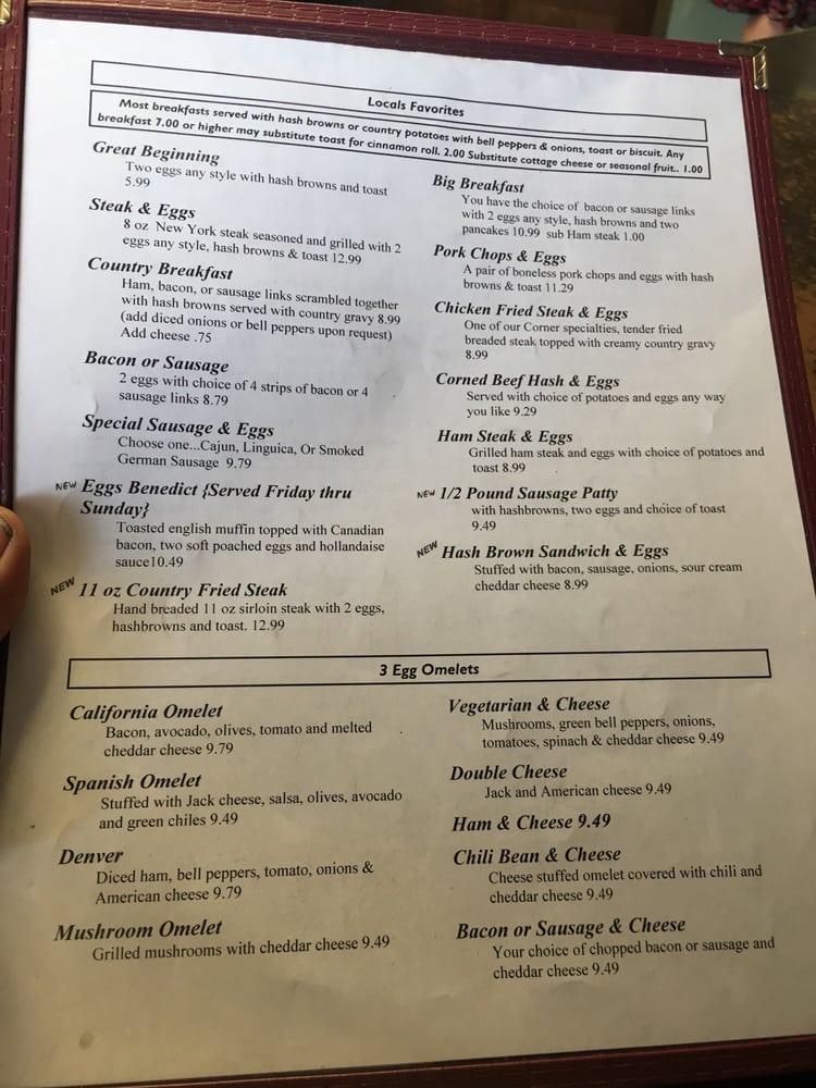 Menu at Four Corners Restaurant, Tracy