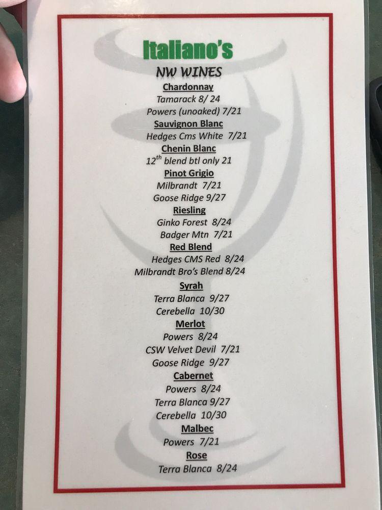 Menu at Italiano's Serious Pies & Pasta Restaurant, West Richland