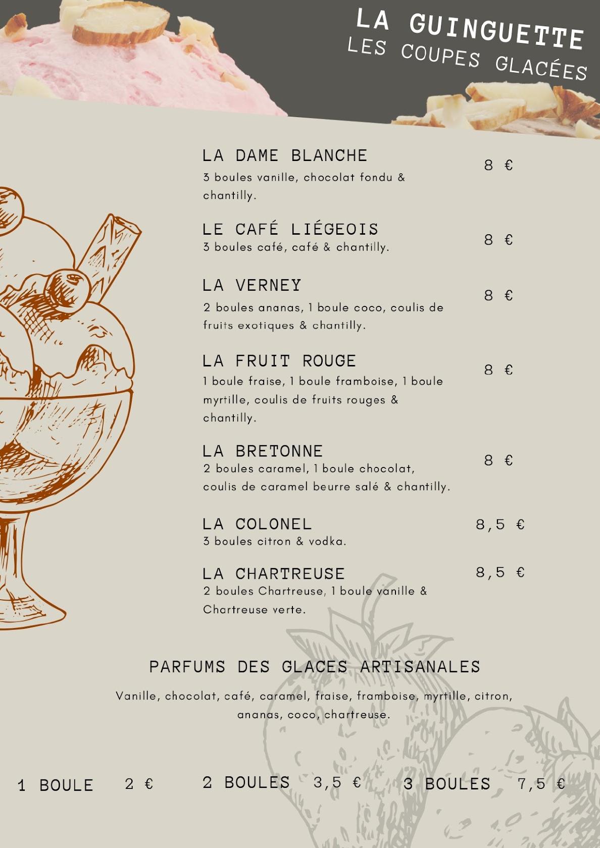 Menu at La Guinguette restaurant, Allemond