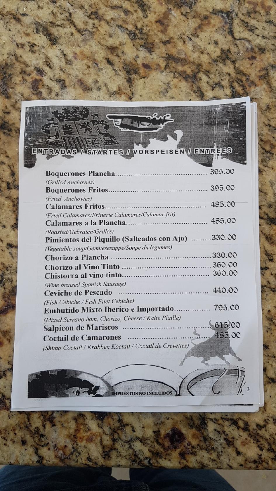 Carta De Restaurante El Mesón Español Playa Juan Dolio