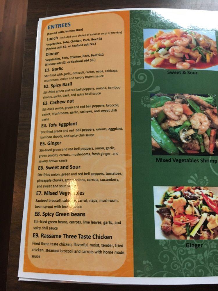 Menu at Rassame's Thai Quisine restaurant, Greensburg