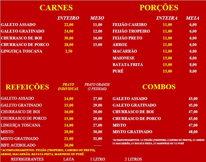 Menu at Galeteria do Chef restaurant, Maceió, Av. Gov. Lamenha Filho