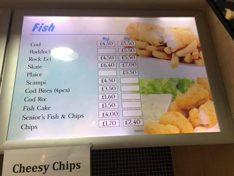 Menu at Fish Bar, Billericay