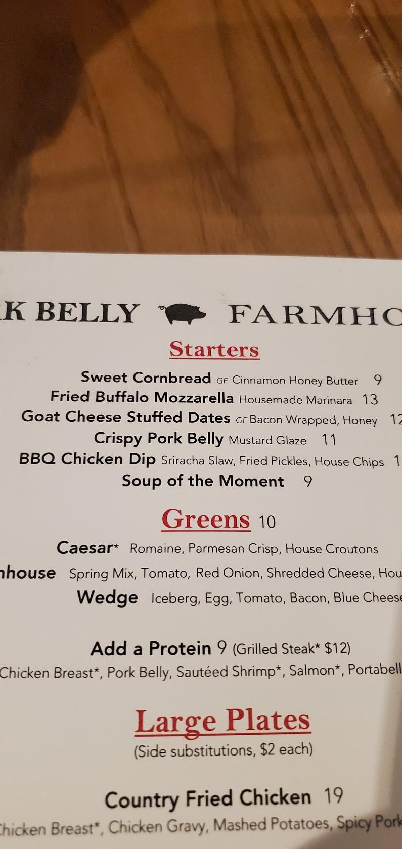Menu at Pork Belly Farmhouse steakhouse, Nolensville, Nolensville Rd 4