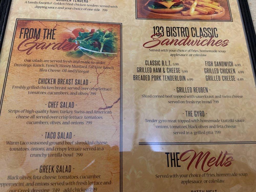 Menu at 133 Bistro restaurant, Van Wert