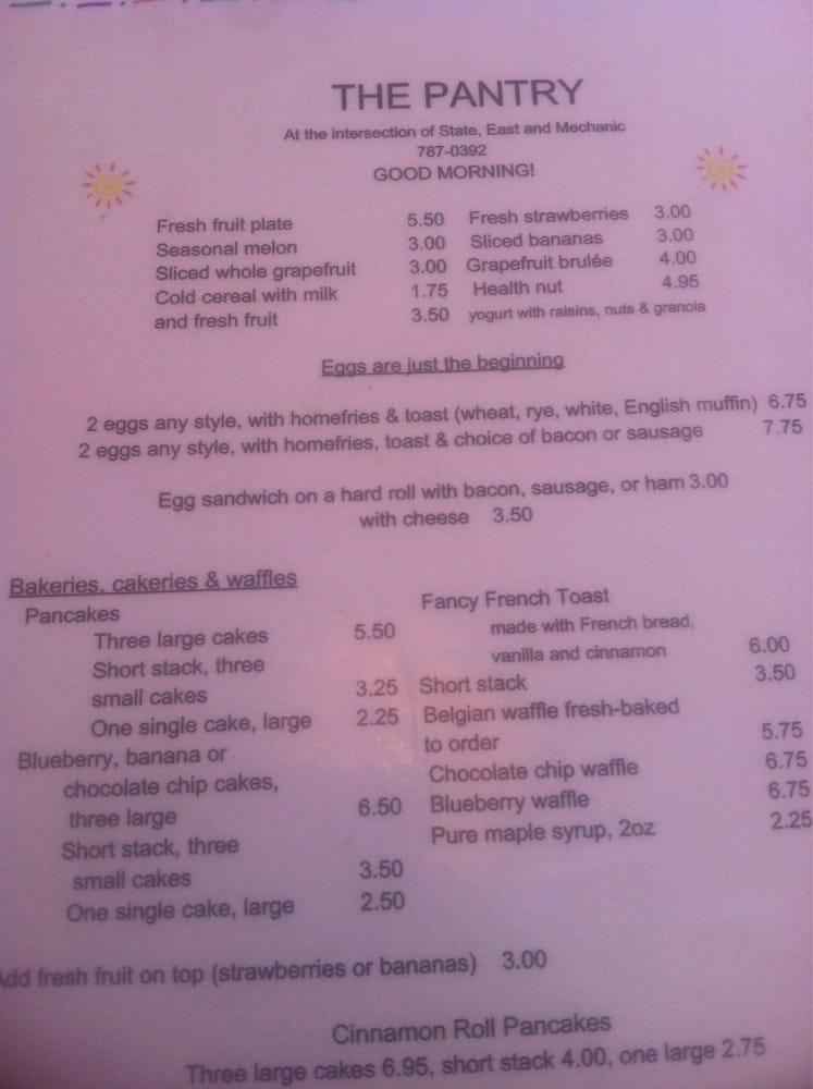 Menu at Pantry restaurant, New Haven