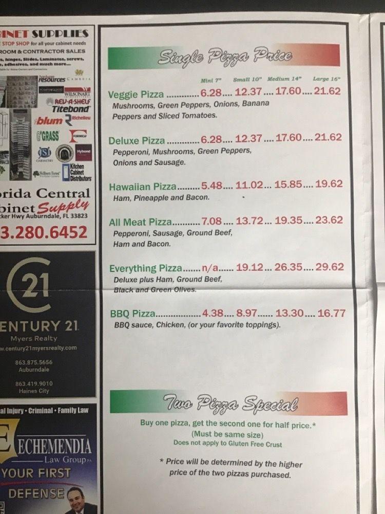 Menu at Pizza Connection pizzeria, Auburndale