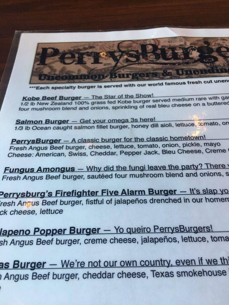 Menu at PerrysBurgers restaurant, Perrysburg