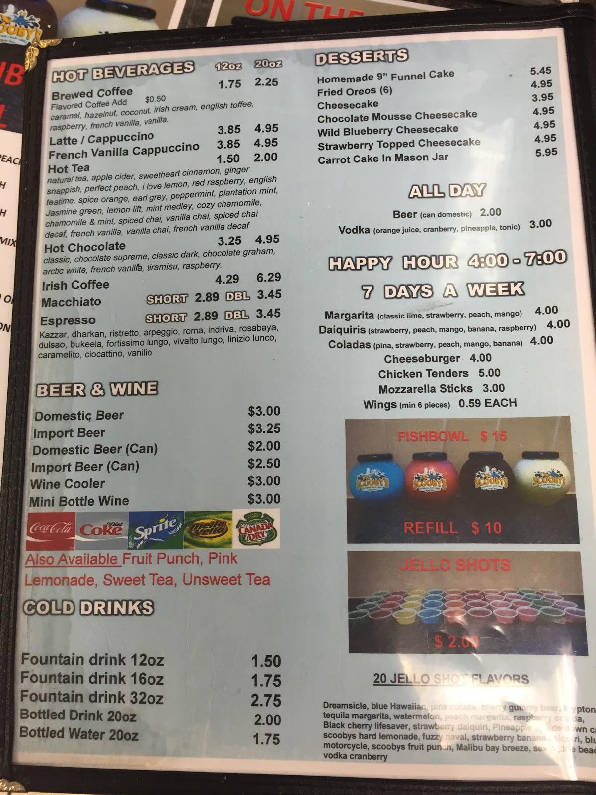 Menu at Scooby's Ice Cream Bar & Grill, Myrtle Beach