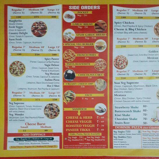 Menu at Domnik Pizza Kurali, India