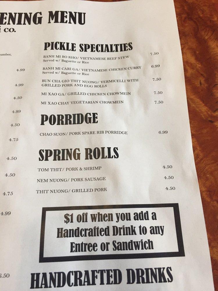 Menu at Pickle Banh Mi Co restaurant, Fountain Valley