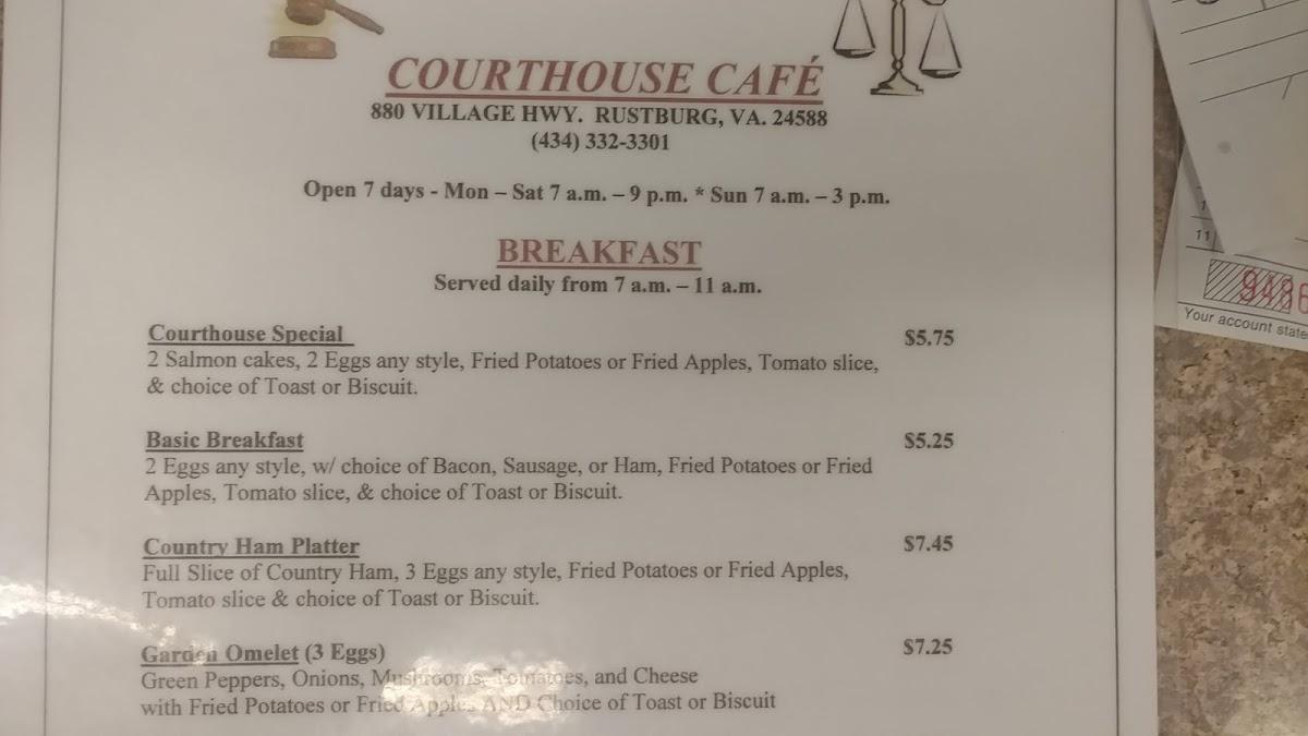 Courthouse cafe menu