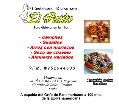 Menu at El Pato restaurant, Piura