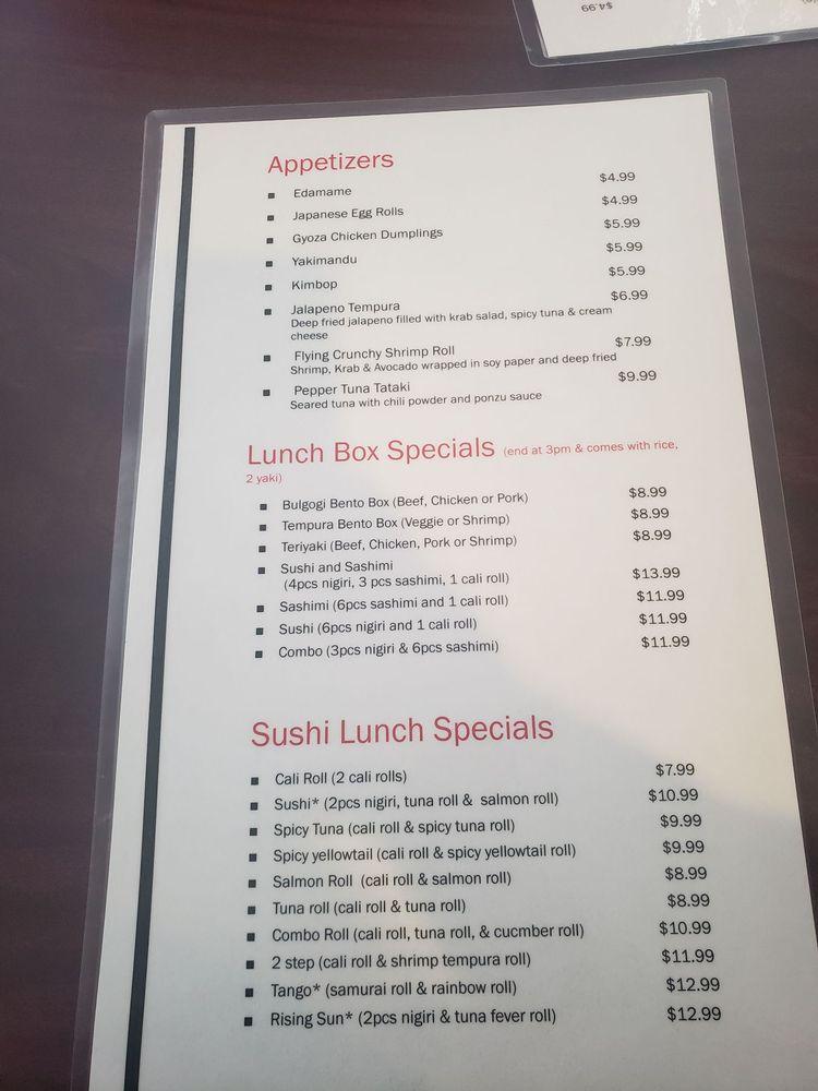 Menu at Osan's Korean restaurant and Japanese Sushi, Fort Walton Beach