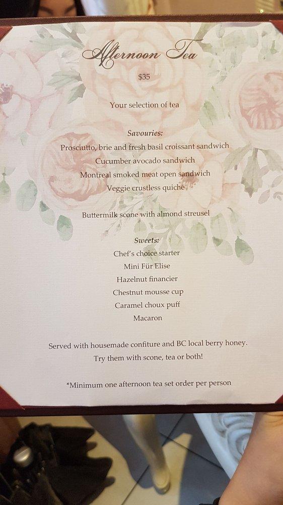Menu at Patisserie Fur Elise desserts, Vancouver, 847 Hamilton St