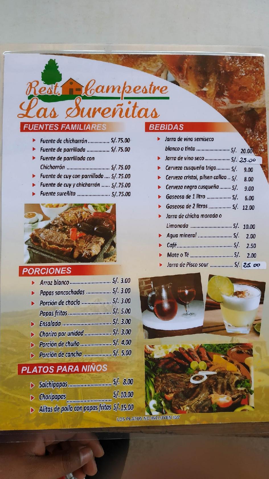 Menu at Rest. Campestre Las Sureñitas restaurant, Tacna