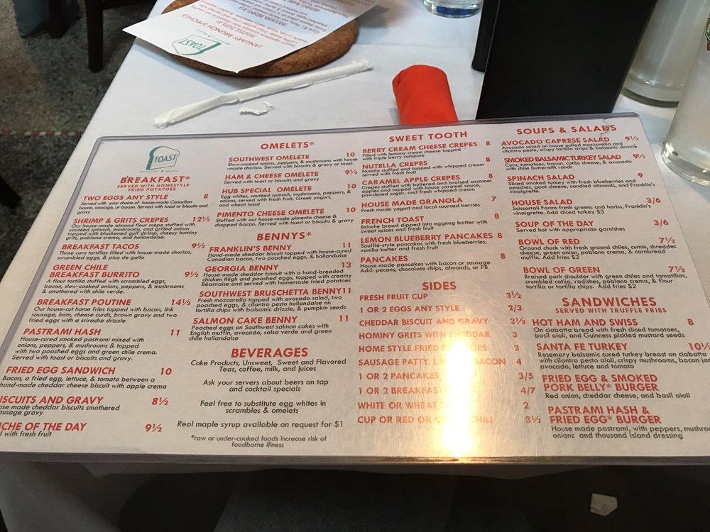 Menu at Toast restaurant, Broken Arrow