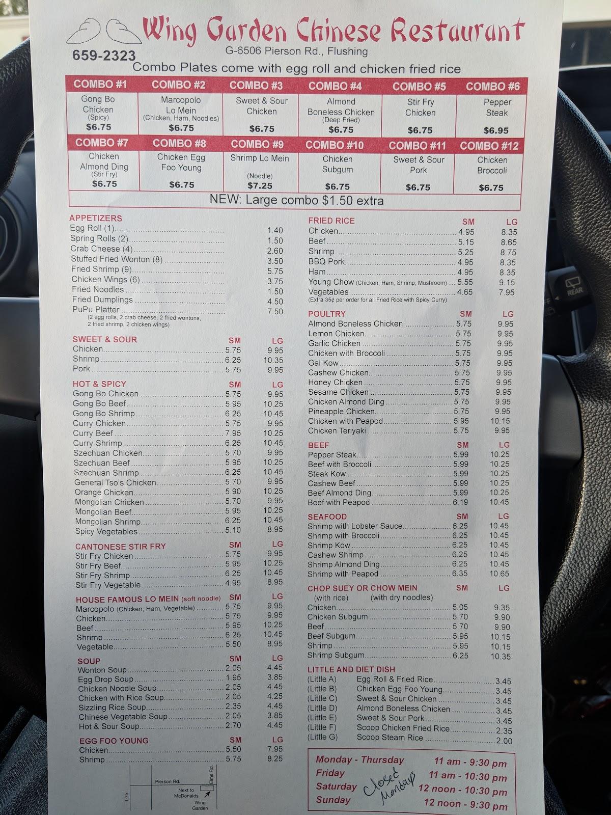 Menu at Wing Garden Chinese Restaurant, Flushing