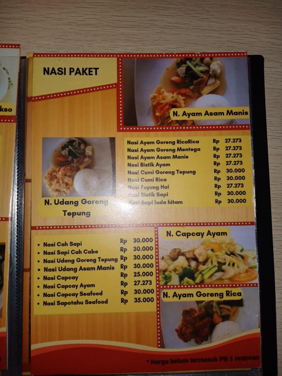 Menu at Golden Rasa Cikande restaurant, Indonesia