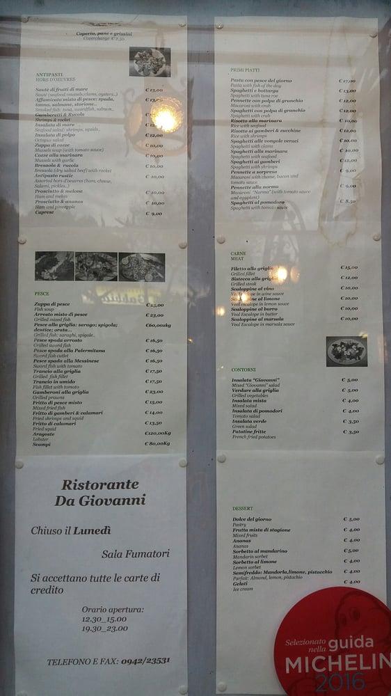 Menu at Ristorante Da Giovanni, Taormina, Via Nazionale