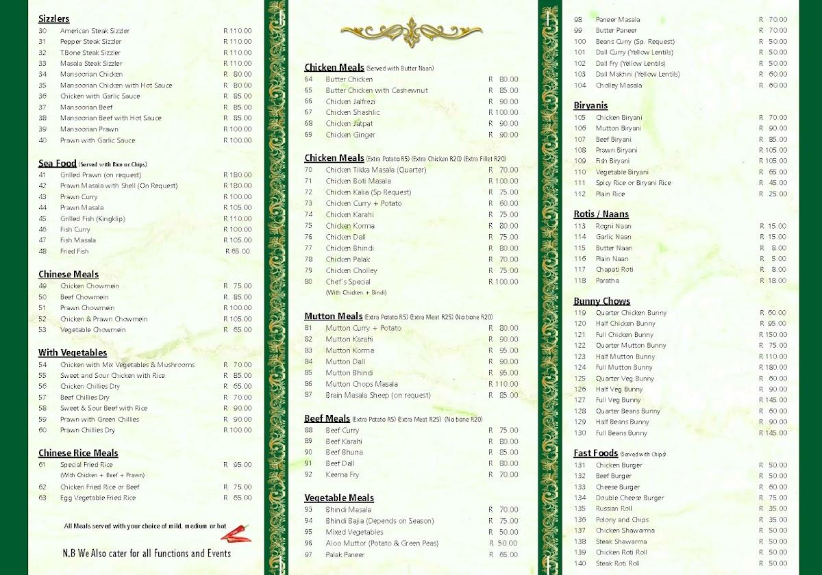 Menu at BayLeaf Eldoraigne restaurant, Centurion