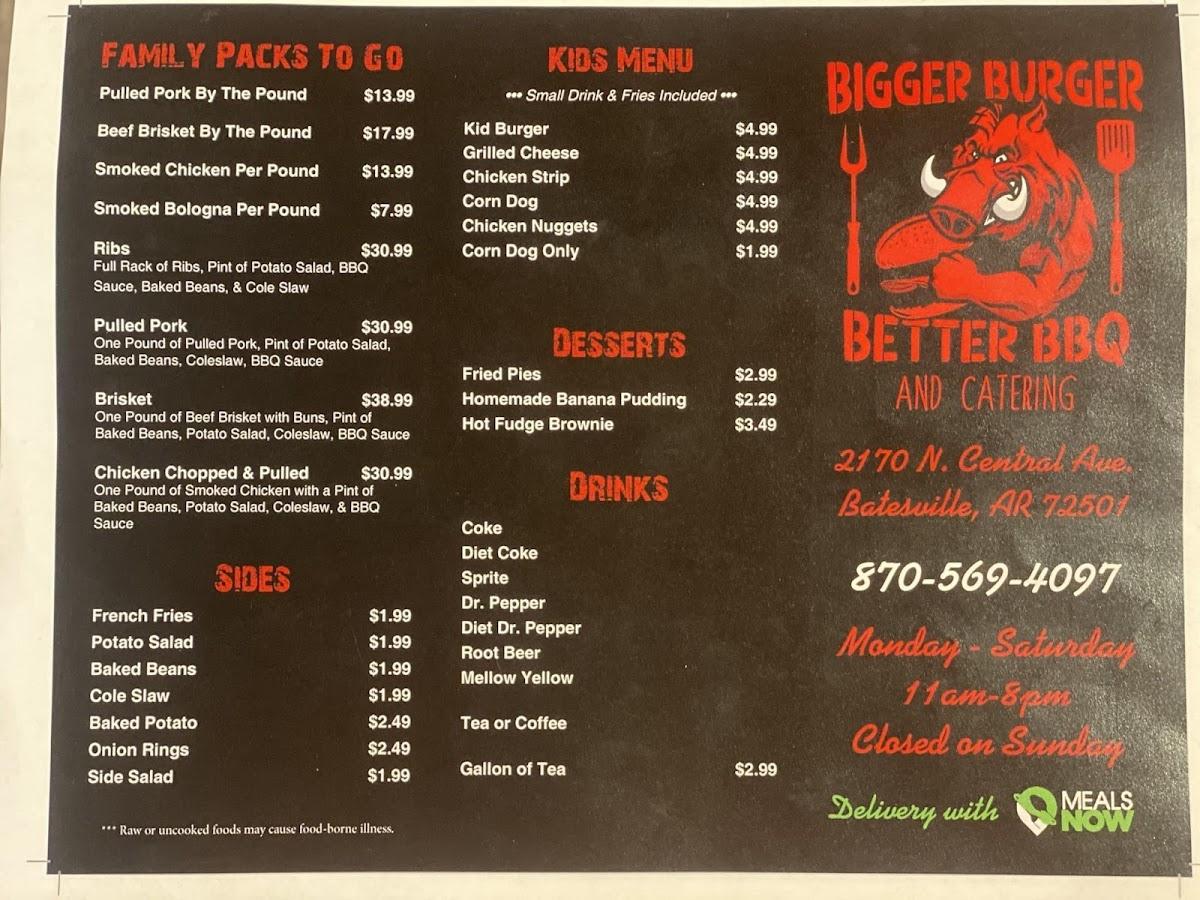 Menu at Bigger burger better bbq, Batesville