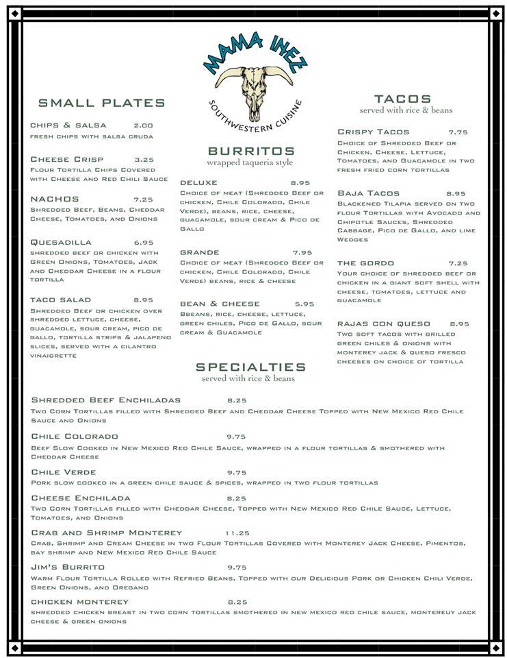 Menu at Mama Inez restaurant, Bellevue