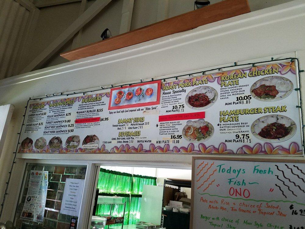 Menu at Minnie's Ohana Lim Style restaurant, Kapaau