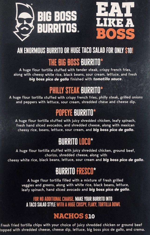Menu at Big Boss Burritos restaurant, Elizabeth City