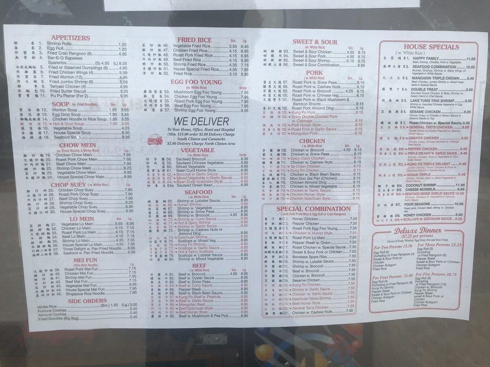 Menu at King Buffet restaurant, Clinton