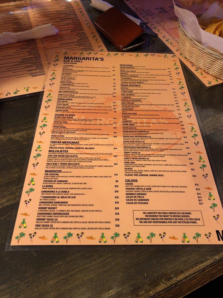 Menu at Margarita's Bar & Grill, Hill