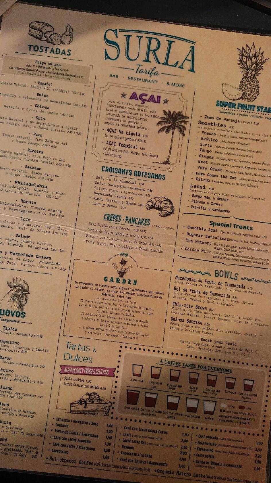 Carta del restaurante Surla, Tarifa