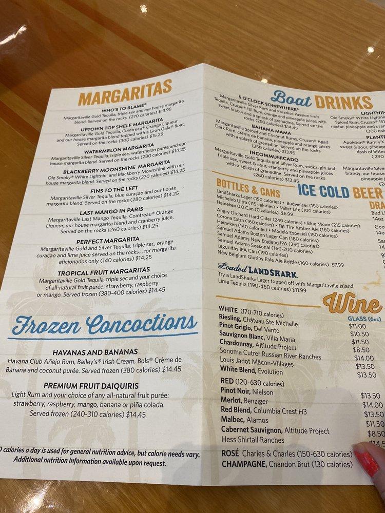 Menu at Air Margaritaville Restaurant, Fort Lauderdale, International ...