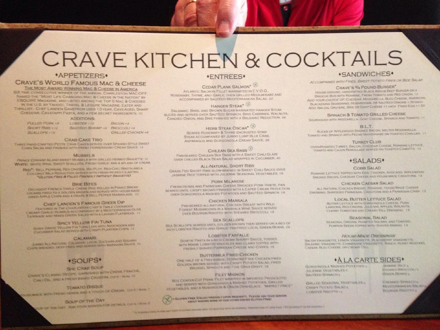 Menu at Crave Kitchen & Cocktails pub & bar, Mount Pleasant