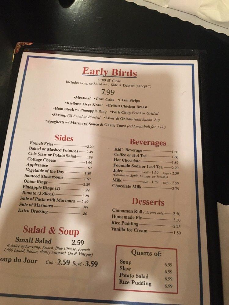 Menu at Frank's Restaurant, Hudson, U.S. Hwy 19