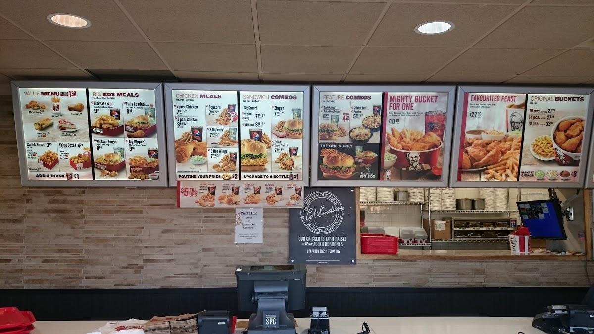 Menu at KFC fast food, Sarnia, 823 Colborne Rd