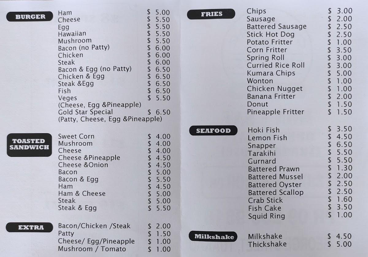 Menu at Goldstar Takeaways restaurant, Tuakau, 41 St