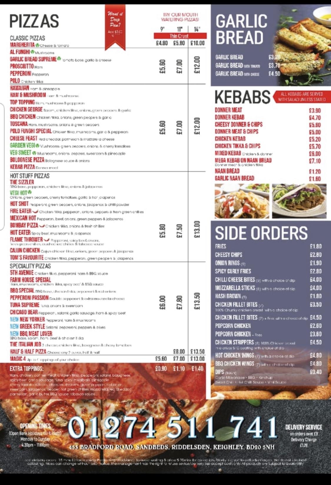 Menu at Pizza Giardino pizzeria, Keighley