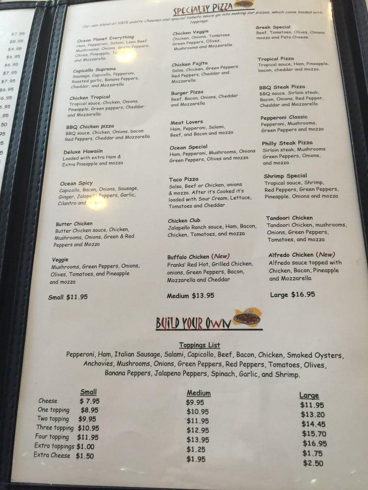 Menu at Ocean Pizza Planet restaurant, Mission