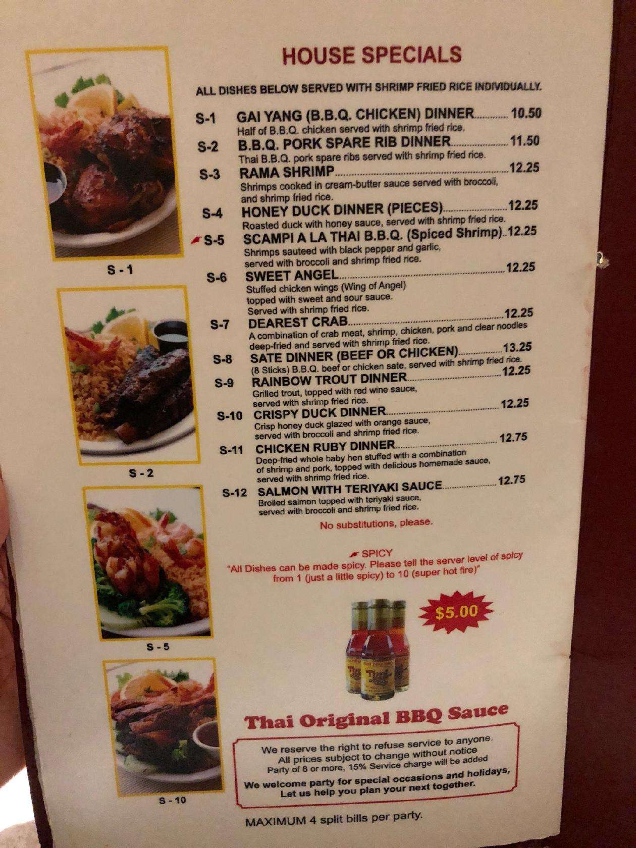 Menu at Thai Original BBQ, Carson
