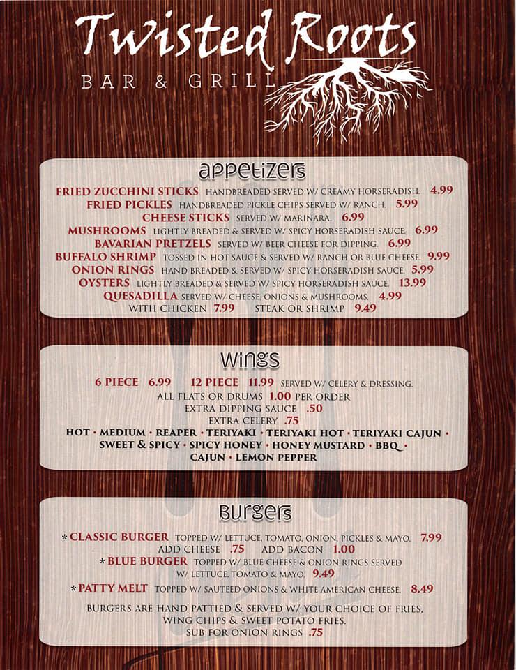 Menu at Twisted Roots Bar and Grill, Lexington