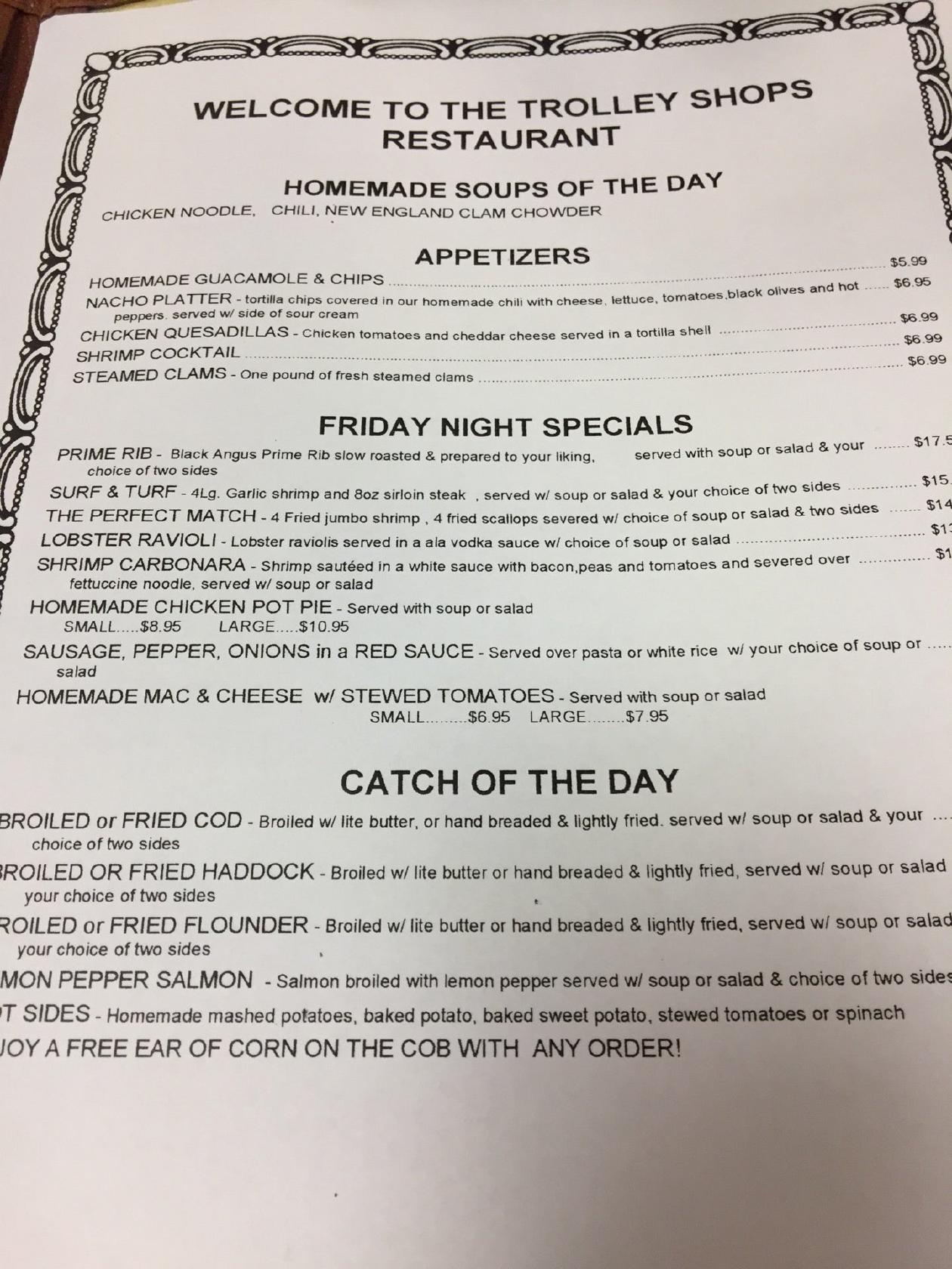 Menu at Trolley Shops Restaurant, Bangor