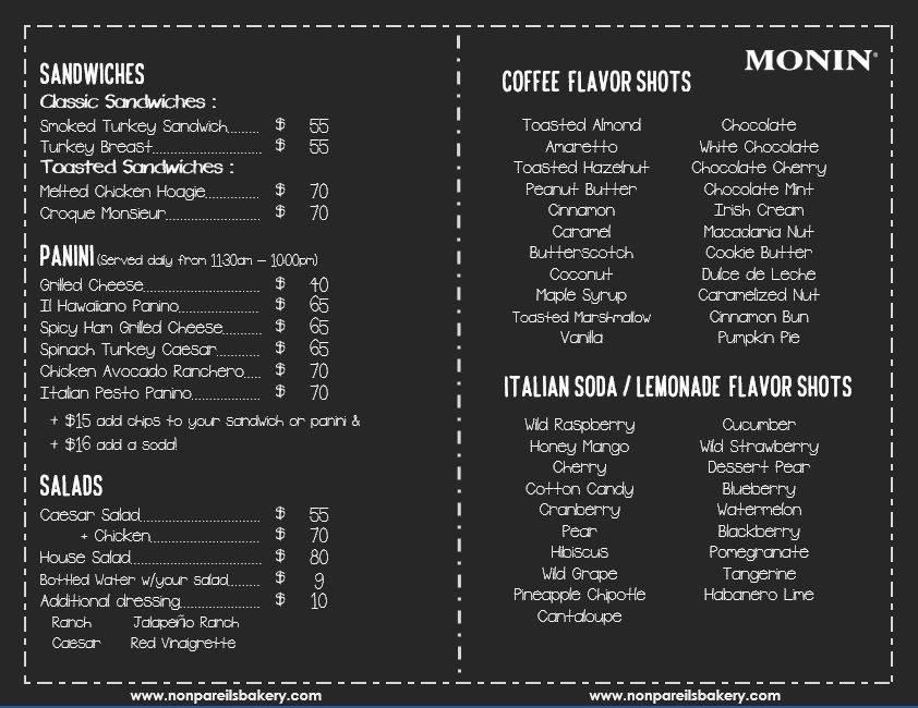 Menu at Nonpareils Bakery Sucursal San Felipe, Piedras Negras