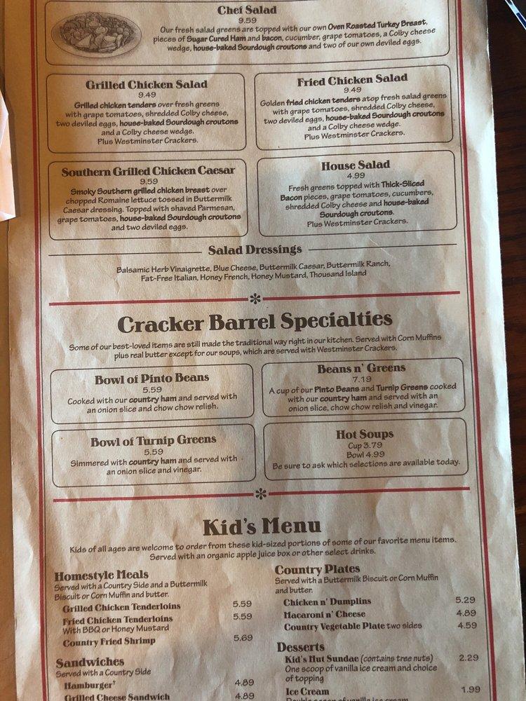 Menu at Cracker Barrel Old Country Store, Brooklyn, Tiedeman Rd