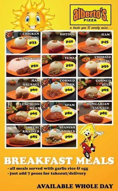Menu at Alberto's Pizza Daro restaurant, Dumaguete, Real St