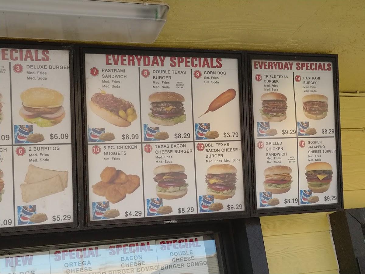 Menu at Buzz's Drive In fast food, Goshen